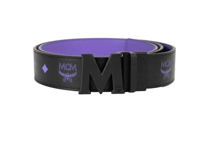 MCM Smooth Visetos Logo Dahlia Purple Leather Adjustable Reversible M Buckle Belt